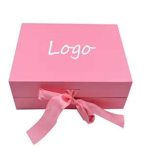 Ribbon Gift Box HENGXING Foldable Paper Packaging Custom Pink Rigid Magnetic Bridesmaid Gift Box With Ribbon Wholesale