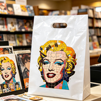 Sacs d'emballage jetables en plastique blancs à poignée découpée, motif mosaïque unique, pour bijoux, accessoires et boutiques
