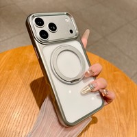 Étui fin plaqué 2026 avec protection à 360° °   Support Métallique Rotatif et Pliable, Coque Magnétique Antidérapante et Confortable pour iPhone 17