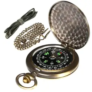 Kompas HS-DB-45 Gelsonlab, Kompas Saku Kuningan Luar Ruangan dengan Rantai dan Kerah, Kompas Jam Saku Antik, Tutup Melompat Marchin