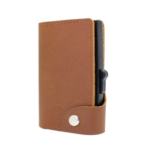 Credit Card <b>Holder</b> RFID Blocking <b>Wallet</b> Slim <b>Wallet</b> Crazy Horse Leather Aluminum Automatic Card <b>Holder</b> for Airtag - Product Image 2