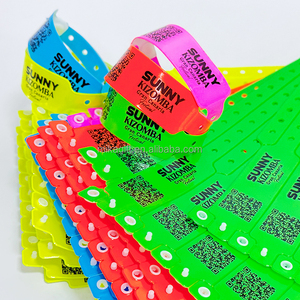 Pulseras de plástico desechables de varios colores neón con logotipo personalizado de un solo uso con botón a presión - Product Image 2