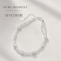 Bracelet superposé délicat pour femme en argent sterling S925 avec perles blanches, idéal pour les cadeaux d'affaires, fournisseur en gros OEM