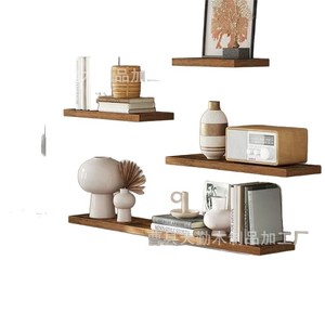 Wooden <b>wall</b>-<b>mounted</b> <b>shelf</b>, floating <b>wall</b> <b>shelf</b> for bedrooms and living rooms, displaying books and potted plants, solid wood. - Product Image 1
