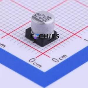 ตัวเก็บประจุอิเล็กโทรไลต์อะลูมิเนียมแบบ SMD รุ่น VES4R7M1HTR-0505, ขนาด D5xL5.3 มม. ความจุ 4.7uF 20% 50V ขา 5 มม. - Product Image 1