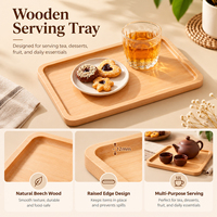 Plateau en bois de hêtre avec panneau central encastré pour servir le petit-déjeuner, le thé, le café, les collations, pour la décoration et l'exposition dans les restaurants, les hôtels et à la maison
