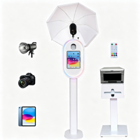 Photomaton portable ovale pour iPad avec anneau lumineux RGB et support de flash parapluie, machine à selfie pour location événementielle (mariages, anniversaires)