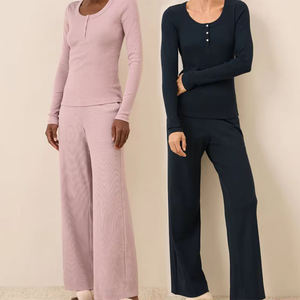 Biancheria da <span class=keywords><strong>notte</strong></span> da donna in cotone biologico pigiama a manica <span class=keywords><strong>lunga</strong></span> da donna con <span class=keywords><strong>camicia</strong></span> e pantaloni da <span class=keywords><strong>notte</strong></span> sostenibile da donna - Product Image 1