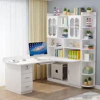 Bureau d'ordinateur d'angle en bois massif de style antique avec étagère intégrée Mobilier de bureau moderne pour étudiants pour chambre à coucher