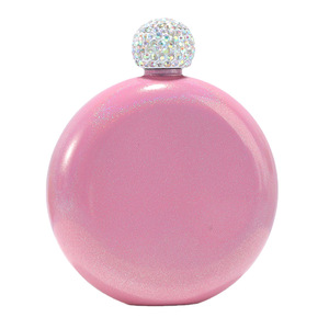 Frasco redondo brillante colorido para mujer, regalo personalizado de 5oz y 8oz, Petaca redonda con purpurina de acero inoxidable con tapas ostentosas - Product Image 2
