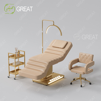 Ensemble de Mobilier de Luxe pour Salon de Beauté Noir et Or, Lit de Massage Cosmétique Électrique à 3 Moteurs, Lit Facial Réglable pour Cils avec Lampe