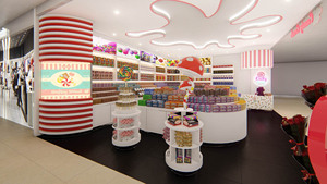 Boutique de chocolat Design Dessert Bonbons Présentoirs Aménagement intérieur Comptoir snack shop design 3d à vendre - Product Image 5