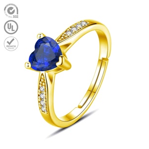 Của phụ nữ 925 bạc hình trái tim anillos de plata với 18K vàng mạ và <span class=keywords><strong>Royal</strong></span> Blue Cubic Zirconia Birthstone cho đám cưới - Product Image 1