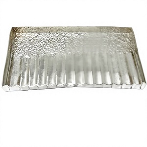 Plateau de service rectangulaire en métal argenté, plateau décoratif texturé martelé, vaisselle de luxe pour mariage et décoration de table - Product Image 6