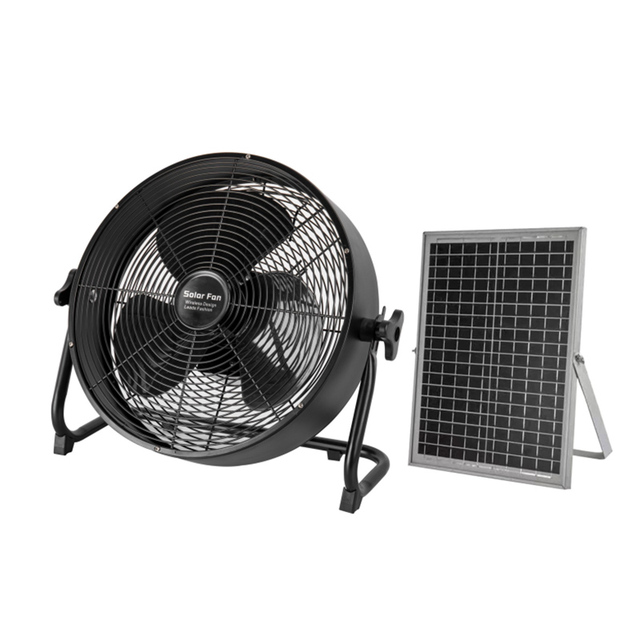 12 Inches Rechargeable Fan with Solar Panel 5 Leaf 12w Polycrystalline 6V Solar Electric Storage Fan Lie on the Ground Fan