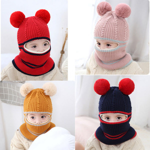 Gorro de ganchillo para niños y niñas, gorro con orejas de Bola de Pelo, gorros de punto con pompón doble, gorro de invierno para niños - Product Image 3