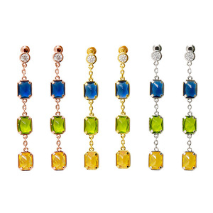Pendientes Largos con Colgante para Mujer, Sin Reseñas, Pendientes Largos con Piedra Cuadrada <span class=keywords><strong>de</strong></span> Color ZIRCÓN - Product Image 4