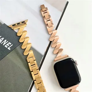Wave-Shaped Fashion Stainless Steel Alloy Strap Metal Slim Women Smartwatch Watch Band For Apple Watch Ultra