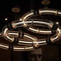 Lustre suspendu circulaire en laiton avec LED et verre, style industriel américain, pour salon et salle à manger, par YH Custom