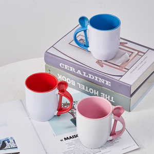 Chất lượng cao thăng hoa trống cốc cà phê 11oz bên trong màu sắc tùy chỉnh thăng hoa khoảng trống gốm <span class=keywords><strong>Mug</strong></span> với muỗng - Product Image 6