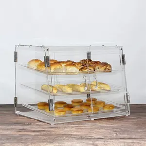 Akrilik 3 katmanlı pasta sunum kabini kılıf standı özel şeffaf tezgah fırın ekmek vitrin