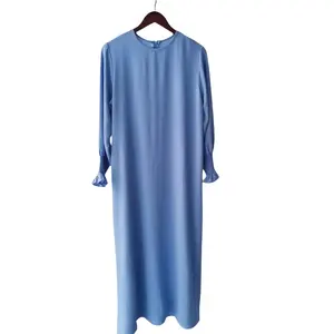 Factory Price Women's Long Dress Simple Style O-neck Breathable Skin Friendly Muslim Dress Robe Ethnic Long Skirt