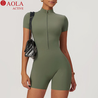 Combinaison de sport pour femme, manches courtes, demi-zip, respirante, en Spandex/Nylon, extensible dans les quatre sens, pour fitness, entraînement, gym, vêtements de sport