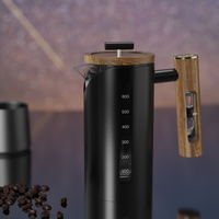 Cafetière à piston de luxe moderne à double paroi en acier inoxydable 304 de qualité alimentaire et verre borosilicate, avec poignée en noyer, en forme de sablier, livrée en coffret cadeau