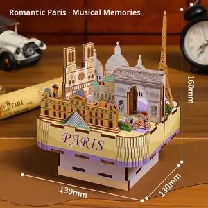 Fabricante al por mayor DIY hecho a mano montaje de madera caja de música 3D ciudad arquitectura 3D rompecabezas fantasía y ciencia ficción menos de 50 piezas - Product Image 2