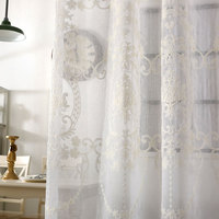 Tissu de rideau transparent brodé 100% polyester, voile floral européen blanc pour salon, chambre à coucher, fenêtre