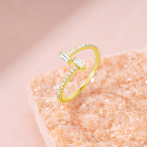 CANNER Luxury Exquisite Design 5a Zircon Cubic Zirconia 925 Sterling Silver 18k Gold T Shape Engagement <b>Open</b> <b>Rings</b> Jewelry - Product Image 2