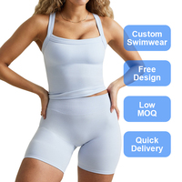 Ensemble de sport 2 pièces en nylon respirant et léger pour femme, avec short imprimé, coupe ajustée, pour fitness et yoga