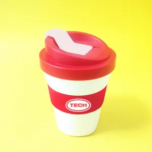 Taza de café de plástico con banda de silicona, 8oz/250ml