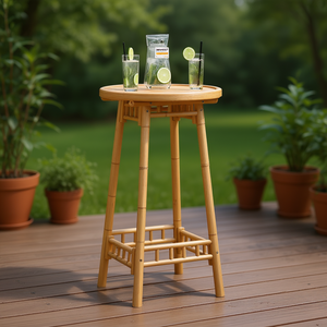 Table de bar en bambou ronde haute pour extérieur, plateau en bois durable, design tropical moderne, mobilier commercial - Product Image 2