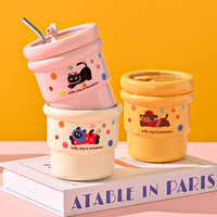 Mug à café rétro en acier inoxydable 304, à double paroi, isolé, résistant à la chaleur, design pratique, aspect attrayant, dessin animé mignon, pour le bureau, en extérieur