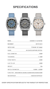 Reloj Mecánico Automático de Titanio <span class=keywords><strong>CADISEN</strong></span> 8246 TI-7 Autodyne 2026, Reloj de Pulsera de Lona con Movimiento MIYOTA 8215, Luminoso e Impermeable - Product Image 6