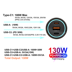 130W PD 100W Công suất cao sạc nhanh 5V/9V/12V/15V/20V 5A phổ PPS 30W QC3.0 sạc máy tính xách tay Bộ chuyển đổi xe hơi - Product Image 3