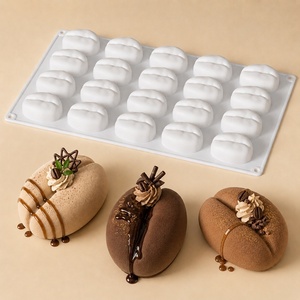 <span class=keywords><strong>Molde</strong></span> de silicona de grado alimenticio Early Riser de <span class=keywords><strong>20</strong></span> cavidades con forma de grano de café y borde completo de platino para hornear y congelar, ideal para mousse y pasteles. - Product Image 1
