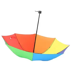 Colorful Design Custom Printed Manual Open Metal Frame With Plastic Handle 3 Folds Rainbow Umbrella For Ladies