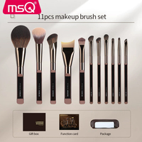 Ensemble de 11 pinceaux de maquillage professionnels de haute qualité, écologiques, en poils synthétiques, pour le visage, le correcteur, le rasage, avec étui en cuir PU