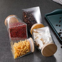 Pot de conservation en verre borosilicate de haute qualité avec couvercle en bambou, boîte hermétique transparente pour sucre, grains de café, noix, épices