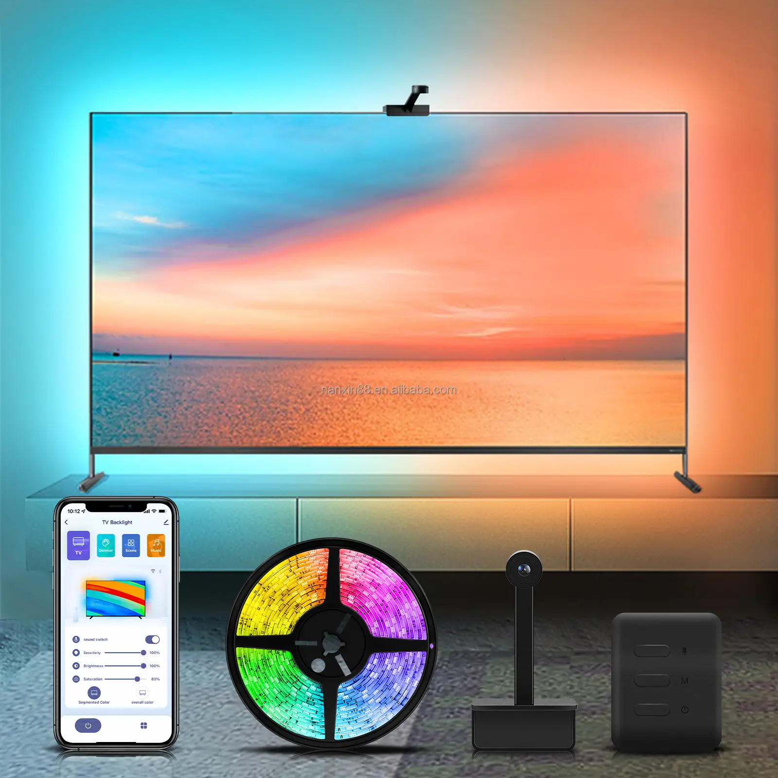 Nanxin Wifi Rgbic LED-TV-Hintergrund beleuchtung mit Kamera Smart Ambient Light Sync mit TV-Immersions-LED-Streifen 12V 45-65 Zoll