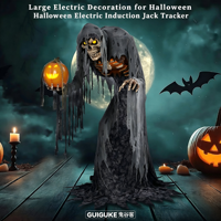 Nouvelle Grande Décoration d'Halloween Transfrontalière : Figurine Squelette Électrique à Capteur de Mouvement avec Citrouille Lumineuse pour Affichage Extérieur