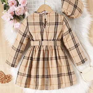 Robe Classique Vintage pour Filles, Manches Longues, Coton à Carreaux, pour 2-7 Ans, Élégante, Polyester, Manches Longues, Volants, Vêtements pour Bébé - Product Image 3