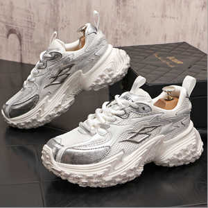 2026 New Designer Inspired Silver Gradient Chunky Dad Sneakers, Luxury Mesh Platform Lace Up <b>Walking</b> <b>Trainers</b> - Product Image 1