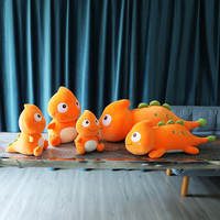 Coussin en peluche personnalisé long et court en forme de dinosaure-lézard orange, animal en peluche douillet et apaisant, doudou d'anniversaire, cadeau apaisant en maille