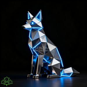 Escultura de zorro de acero inoxidable pulido con espejo geométrico grande de arte moderno personalizado de Senzhao - Product Image 1