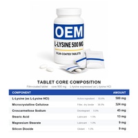 Fabricant OEM de comprimés de chlorhydrate de L-lysine 500 mg sous film, conditionnés en sachet et en bouteille, marque privée, MOQ 1000 bouteilles
