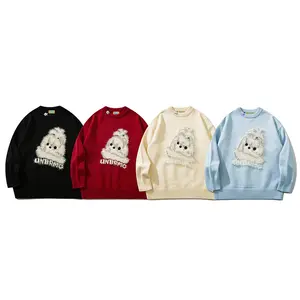 Autumn and winter new knitted sweater couple fringe all match cartoon dog loose crew-neck men's sweater