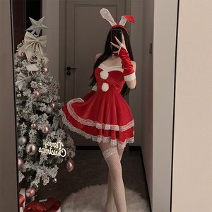 Set di Lingerie Sexy con Bretelle a Tema Coniglietta per Capodanno, <span class=keywords><strong>Costume</strong></span> <span class=keywords><strong>da</strong></span> <span class=keywords><strong>Cameriera</strong></span> in Peluche con Abiti Eleganti, Uniforme Aderente - Product Image 3